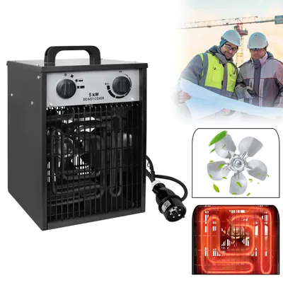 Obrázek produktu pro XMTECH ventilátorové topení elektrické topení 5KW 400V - stavební topení elektrické topení topení topení ventilátorové topení, 3 nastavení teploty se síťovým kabelem, černá barva