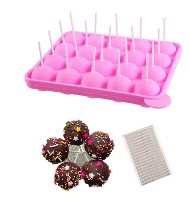 Immagine prodotto di Stampo in silicone per cake pop, con 20 cavità e 100 stecchini, ideale per dolci e gelatine