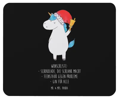 Produktbild von Mr. & Mrs. Panda Mousepad Einhorn Weihnachtsmann - Schwarz - Geschenk, Mauspad, Weihnachten, mausteppich, Nikolaus, Unicorn, Schokolade, Mouse Pad, laptop