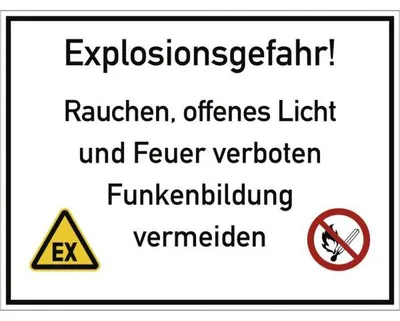 Produktbild von Dreifke® Schild Explosionsgefahr! Rauchen, offenes Licht und Feuer ..., Kunst...
