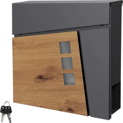 Produktbild von ML-Design Briefkasten mit Zeitungsfach, 37x37x11 cm, Anthrazit/Holzoptik, aus Stahl