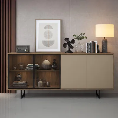 Image de Malnate - Buffet, 200x40x87h cm Noyer Marron, 3 Étagères