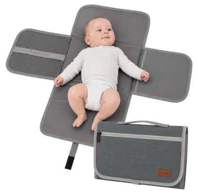 Produktbild von Wickelunterlage Unterwegs Baby, Wickelauflage mit Fächern Feuchttücher Windeln, Wickelmatte faltbar Reisen (dunkelgrau)