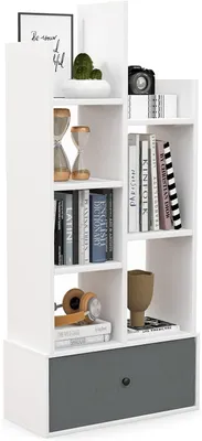Produktbild von GOPLUS Bücherregal, Standregal mit Vliesschublade & Regalböden, Aufbewahrungregal für Wohnzimmer, Arbeitszimmer (Weiß, 53 x 24 x 118 cm (L x B x H))
