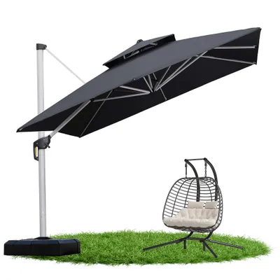 Produktbild von PURPLE LEAF Ampelschirm Rechteckiger 270 x 365 cm Sonnenschirm Groß Stabil Terrassenschirm 360°Rotation, für Garten,Terrasse, Pool Sonnenschutz ,Grau