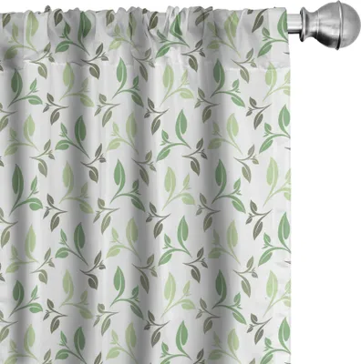 Produktbild von ABAKUHAUS Blatt Vorhänge, Gardinen, Teeblätter Mit Ornamental Vintage Design Stilvolle Verblasste Farben Artwork, 2 Stück 75 x 245 cm, Armeegrün Grün