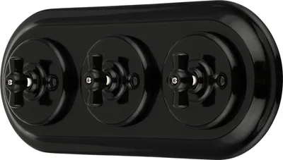 Produktbild von Unterputz Porzellan Retro Rotary Schalter 3-fach, All-in-One, SET Serie PR1 schwarz