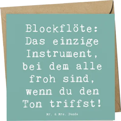 Produktbild von Mr. & Mrs. Panda faltkarte Spruch Blockflöte Freude - Meeresbrise - Geschenk, Altblockflöte, Bassblockflöte, Klappkarte, Musikinstrument, anlasskarte, Tenorblockflöte