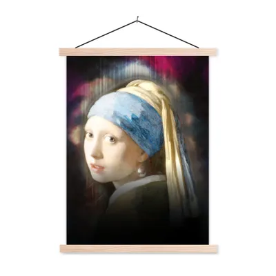 Produktbild von MuchoWow® Textilposter Das Mädchen mit dem Perlenohrring - Vermeer - Regenbogen 60x80 cm mit holzfarbenen Rahmen - Wandbild
