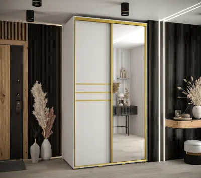 Produktbild von Kleiderschrank YVONA 11 - 130/60 cm, weiß/gold