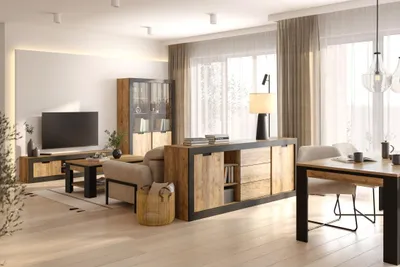 Productafbeelding van Complete set woonkamer & eetkamer MEUNIER - 5 Loft meubels in Samdal Eiken & mat zwart
