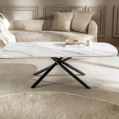 Produktbild von riess-ambiente Couchtisch OSAKA 110cm weiß schwarz marmoriert Keramik Metall Sterngestell