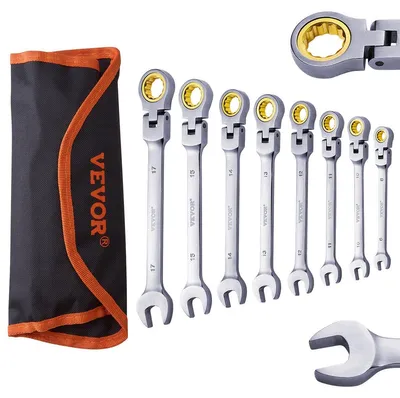 Image de Jeu de clés à cliquet VEVOR Flexhead, jeu de 8 clés mixtes avec étui à roulettes, acier Cr-V, flexible, métrique, 8 mm à 17 mm