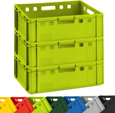 Image de 3x BURI caisse à viande E2 vert clair 60x40x20cm caisse de stockage, caisse de boucherie Eurobox d'Allemagne alimentaire, robuste, empilable