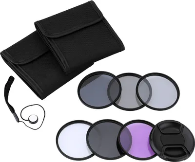 Obrázok produktu pre Andoer 55 mm UV + CPL + FLD + ND (ND2, ND4, ND8) – sada fotografických filtrov: UV, cirkulárny polarizačný filter, fluorescenčné šedé filtre pre digitálne zrkadlovky Canon, Nikon, Sony a Pentax