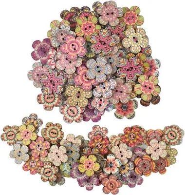 Image de Boutons en bois 25 mm et 20 mm, 100 pièces, en forme de fleur