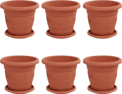 Zdjęcie produktu dla Doniczki vidaXL, 6 szt., kolor ceglasty, Ø 22 x 18 cm, tworzywo sztuczne