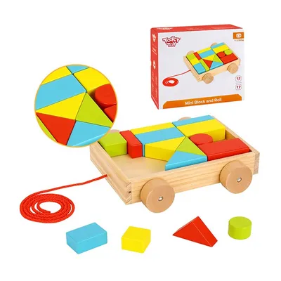 Zdjęcie produktu dla TOOKY TOY Drewniany Wózek z Klockami 16 el.