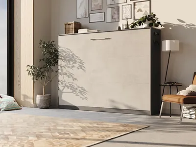 Produktbild von Schrankbett  140x200H  Gasdruckfeder Klappbett mit Matratze Anthrazit/Beton