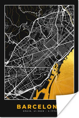 Produktbild von MuchoWow® Poster Barcelona - Stadtplan - Gold - Karte 40x60 cm - Plakate für die Wand - Poster Babyzimmer