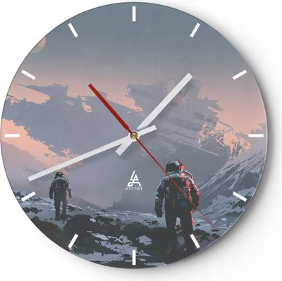 Produktbild von Wanduhr - Rund - Glasuhr - Kosmos Planet - 40x40cm - Schleichendes Uhrwerk - Lautlos - zum Aufhängen bereit - Dekoration Modern - Wanddekoration aus Glas - C3AR40x40-3906