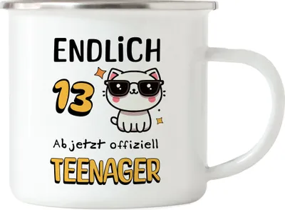 Produktbild von Endlich 13 Ab jetzt offiziell Teenager Emaille-Tasse Geburtstag Geschenk Tochter Sohn