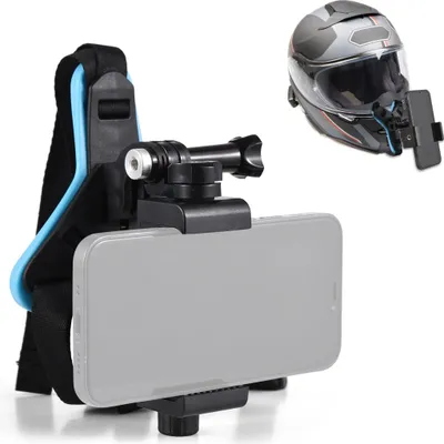 Produktbild von Helmkamera-Halterung, Helmhalterung fuer Action-Kamera mit Adapter, Handy-Clip, kompatibel mit GoPro Hero/ DJI Osmo/ AKASO Action-Kamera