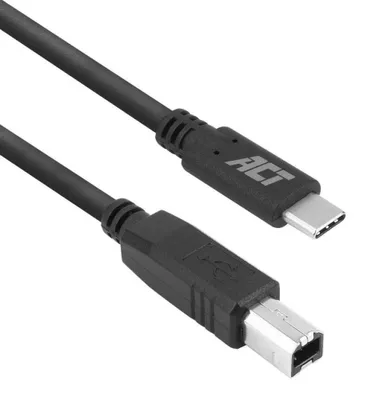 Produktbild von ACT USB 2.0 Kabel, USB-C auf USB-B, 1,8 Meter, 1,8 m, USB B, USB C, USB 2.0, 0,48 Gbit/s, Schwarz