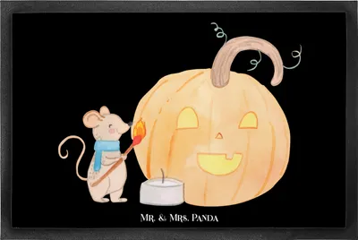 Produktbild von Mr. & Mrs. Panda Schmutzfangteppich Kürbis Maus 60 x 90 cm - Schwarz - Geschenk, Kerzen, Abtreter, Halloween, Trick Or Treat, Eingangsteppich, Schmutzfangmatte, Fussmatte