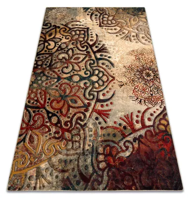 Imagen del producto de Alfombra de lana POLONIA Boho rosetón rojo Multicolor 135x200 cm