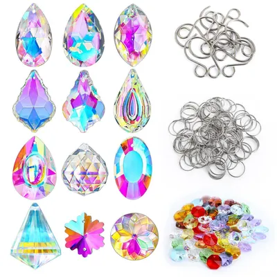 Image de Lot de 12 décorations solaires en cristal, kit de bricolage avec perles et crochets, pour fenêtres et jardin