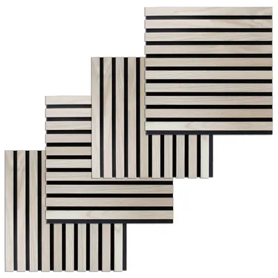 Produktbild von PROVISTON Akustik 3D Wandpaneele 4er Set 400 x 400 x 21 mm Furnierte MDF Holzlamellen in der Farbe Eiche hell Filz-Untergrund als Trägermaterial