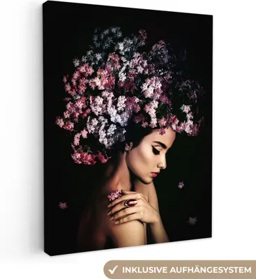 Zdjęcie produktu dla MuchoWow® - Obraz na płótnie - Blossom - Woman - Pink - Luxury, fototapeta, dekoracja ścienna, obrazy do salonu, 60x80cm
