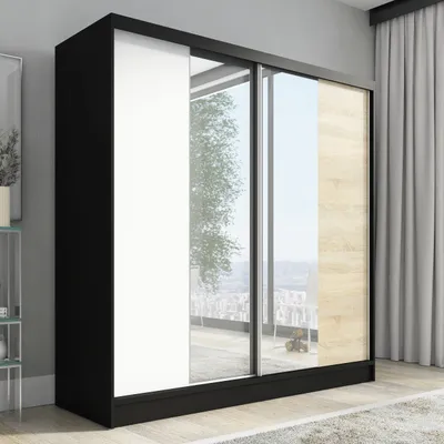 Produktbild von Schwebetürenschrank, 2-türig Schrank mit Spiegel  DUO 200 (Weiß, Schwarz, Somona)