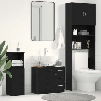 Image de vidaXL Armoire sous lavabo noir aspect chêne 63x30x54 cm