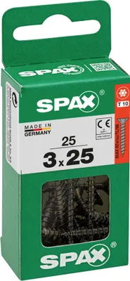 Produktbild von SPAX Universalschraube, 3 x 25, Vollgewinde, Senkkopf, T-STAR plus T10, S-Spitze, Schwarz verzinkt, 25 Stück - 4191040300251