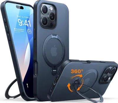 Immagine prodotto di Custodia TORRAS per iPhone 16 Pro: protezione militare, magnetica, rotazione a 360°, nero opaco