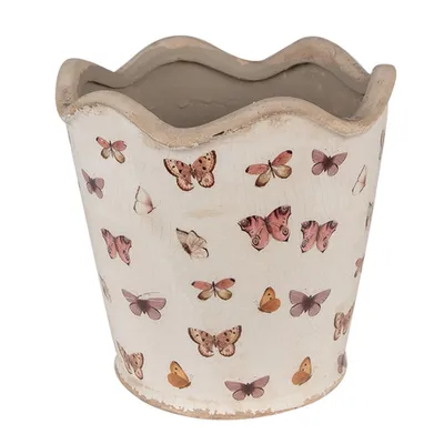 Obrázek produktu pro Clayre & Eef Květináč Ø 19x18 cm Béžový růžový keramický květináč Motýli