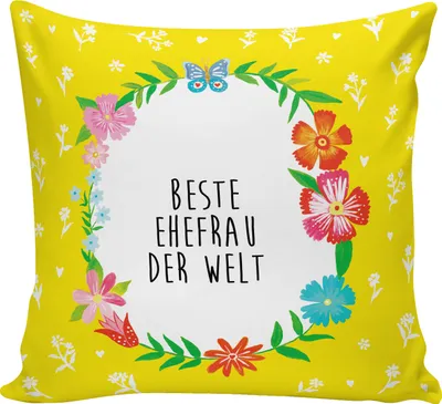 Produktbild von Mr. & Mrs. Panda Dekokissen Ehefrau - Weiß - Geschenk, Deko Kissen, bedruckt, Sofakissen, kuschelkissen 40x40, Freundin, Lebensgefährtin, Kleinigkeit, Sofa, für, Ehe