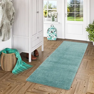 Produktbild von Hochflor Shaggy Läufer Teppich Palace Mintgrün, Größe:80x200 cm