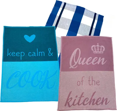 Produktbild von heimtexland ® 3er Set Geschirrtücher 100% Baumwolle Jacquard Trockentücher 50x70 Küchenhandtücher Geschirrhandtücher Küche Typ850 KeepCalm