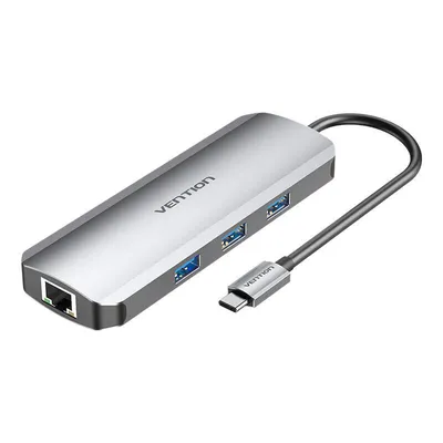 Immagine prodotto di Vention TOKHB docking station, da USB-C a HDMI, 3x USB3.0, RJ45, SD, TF, PD, 0,15 m, grigio