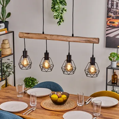 Produktbild von Tubione moderne Hängelampe aus Metall/Holz in Schwarz/Natur
