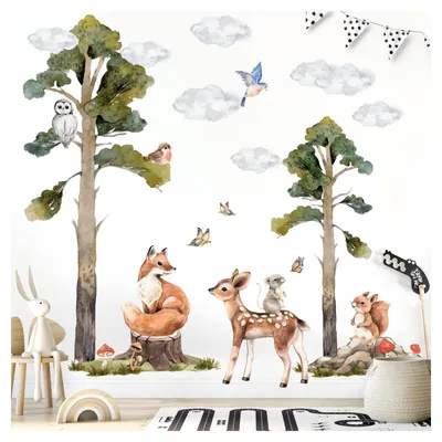 Image de Omgoods - Décoration murale sur le thème des animaux de la forêt - Autocollant mural pour chambre d'enfant