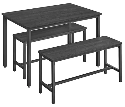 Obrázek produktu pro Essgruppe – jídelní/kuchyňský stůl se 2 lavicemi – rozměry stolu: 110 x 70 x 75 cm – rozměry lavic: 97 x 30 x 50 cm – 3dílná sada – černá barva