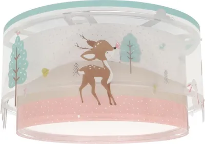 Produktbild von Kinder Deckenleuchte Rosa mit Hirschmotiv, transparentem Doppelschirm und abnehmbarem Lichtdiffusor