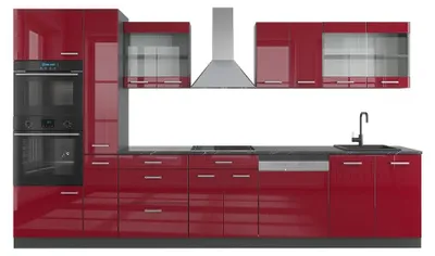 Produktbild von Küchenzeile Vicco R-Line Rot Hochglanz/Anthrazit 350 cm mit Hochschrank, ohne Arbeitsplatte, Model 37657