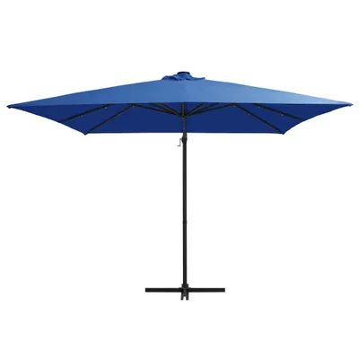 Zdjęcie produktu dla vidaXL Parasol oświetleniowy z oświetleniem LED na stalowym słupie 250x250 cm lazurowy niebieski