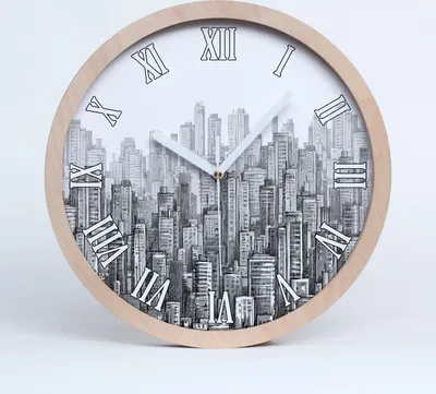 Produktbild von Holzuhr 30fi cm wanduhr - weiße Spitzen - Wolkenkratzer