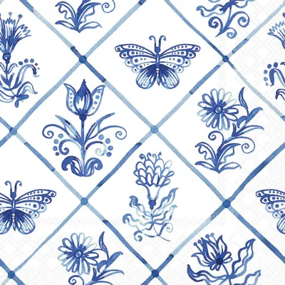 Productafbeelding van 20 servetten met een diamantvormig patroon - tegels met bloemen en dieren, 33x33 cm